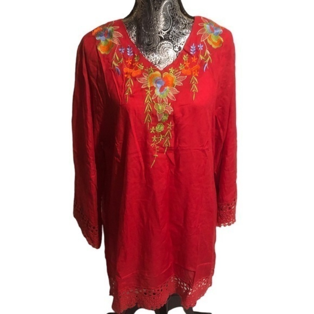 ANA-K ANANDAS COLLECTION NWT traditional embroidered red‎ tunic XL